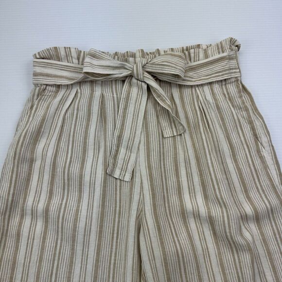 Zac & Rachel Tan White Stripe Wide Leg Cropped Pants Size Medium Boho Style - Picture 2 of 9